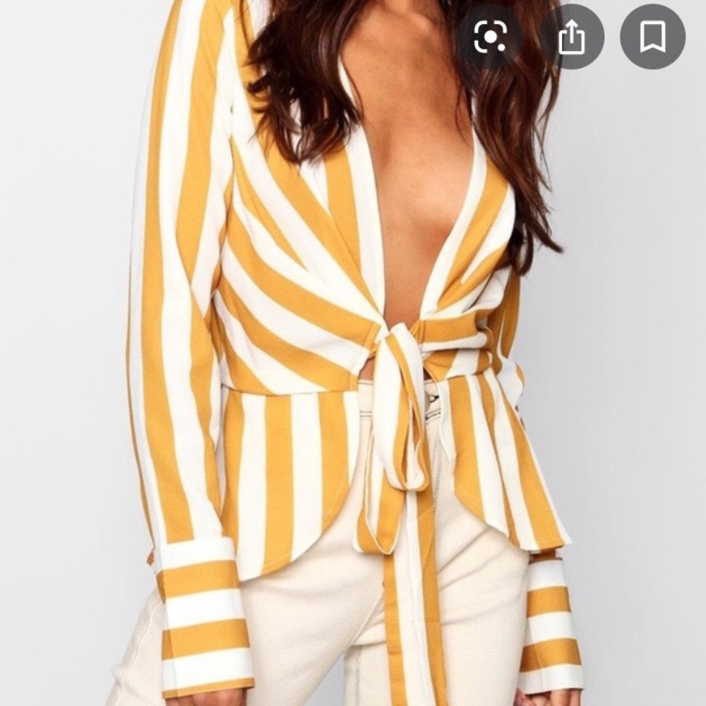 Never worn woven yellow & white striped blouse!